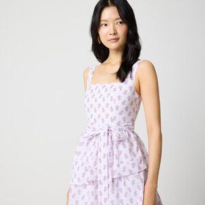New J. Crew Sleeveless Floral Tiered White Midi Cotton Dress Size 2